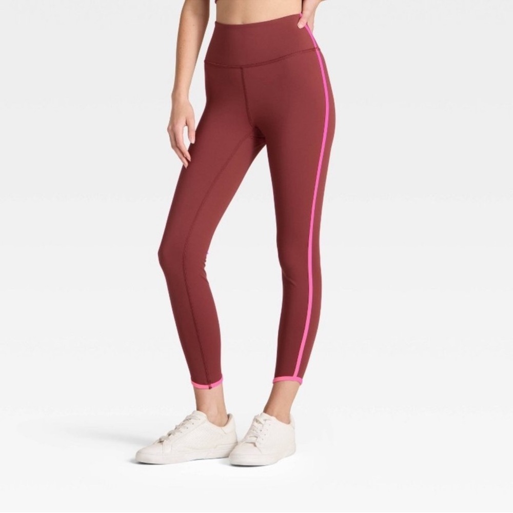 Women High-Rise Piped 7/8 Leggings JoyLab Burgandy/Pink XXS, XS, S, M, XL